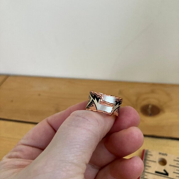 Southwestern Turtle Etched Copper Bracelet & Ring Western Cowgirl Set Adjustable - Picture 5 of 9